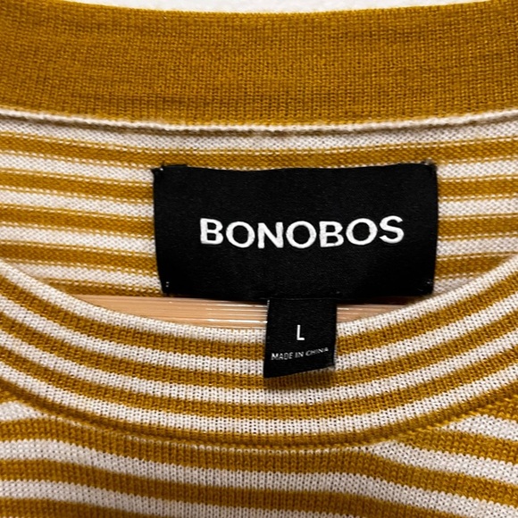 BONOBOS Extra Fine Merino Wool Blend Mustard Yellow & White Striped Sweater L - Picture 3 of 10